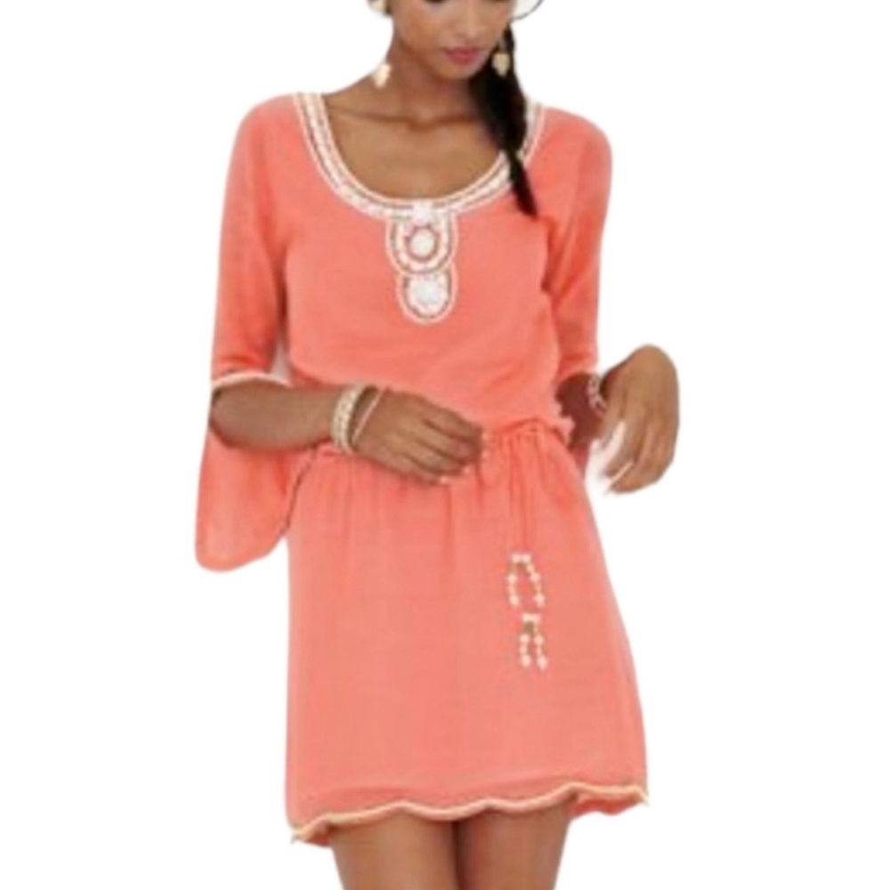 Lilly Pulitzer Delisa Coral Peach Orange Beaded Dress Beach Pool Vacation
